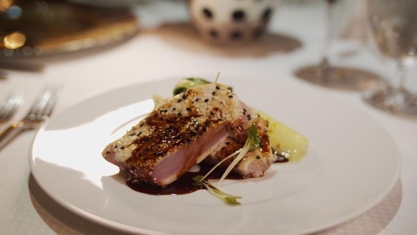Fine Dining Cuisine - Exquisitely Plated Tuna | Shutterstock HD Video #1039483100