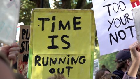 London / United Kingdom (UK) - 09 20 2019: A placard is held up that says “Time is running out”