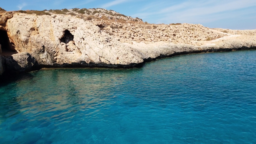 View from the sea to Caves in Cavo Greco in Protaras, Cyprus