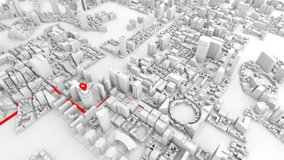 White city model with red guide line and pins in certain gps positions, looped slide  animation - Powered by Shutterstock - Get 15% off with code: PIKWIZARD15