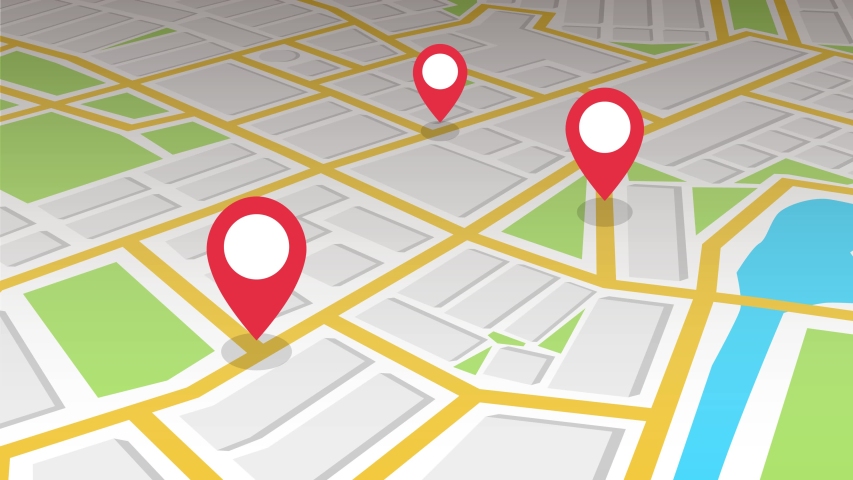 Navigation map and three red checkpoints icon. Loop animation on white background. 4K resolution. 