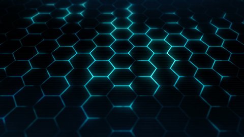 Hexagons texture for futuristic surface concept. Abstract sci-fi background. Closeup camera view. Seamless loop.