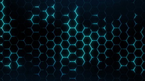 Abstract hexagonal background. Sci-fi modern texture for cyberspace concept. Neon hexagons grid. Seamless loop.