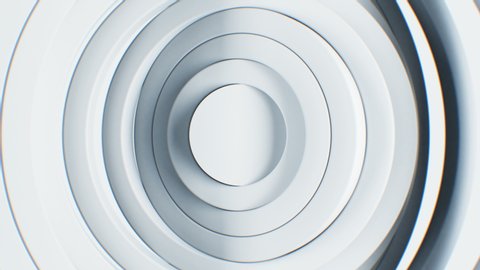 Beautiful Abstract White Circles Waving Seamless Background. Looped 3d Animation of Volume Clean Rings Turning Pattern. Business and Technology Concept. 4k Ultra HD 3840x2160.