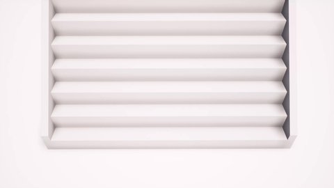 White sunblinds close up realistic seamless animation. Roll up door background. White conveyor belt, assembly line top view looped footage. Abstract ribbed surface 3d backdrop video