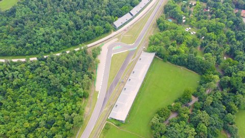 Monza, Italy - July 6, 2019: Autodromo Nazionale Monza is a race track near the city of Monza in Italy, north of Milan. Venue of the Formula 1 Grand Prix. From the air, Aerial View