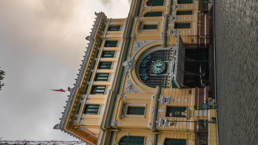 VERTICAL Time lapse, Post Office (Buu Dien), Saigon. Timelapse, Famous landmark in Saigon. 