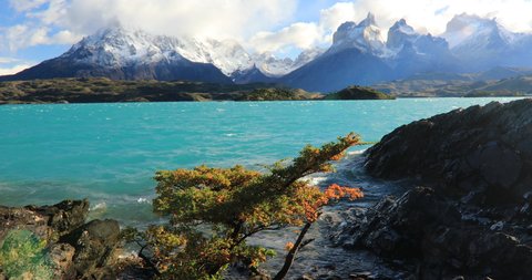Lake Pehoe at dawn. Torres del Paine, Chile