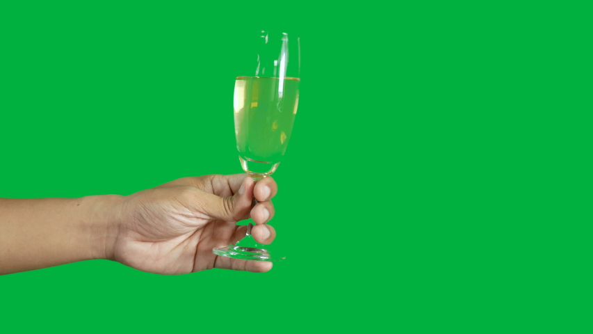 4K. two people clinking each other's with glass of champagne isolated on chroma key green screen background Royalty-Free Stock Footage #1039570442