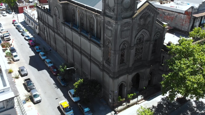 Catholic Church, Our Lady of Sorrows Holy Land (Montevideo Uruguay) aerial view 
