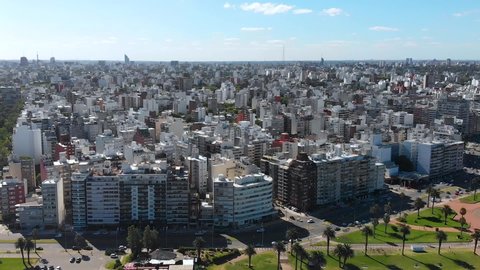 Los Pocitos Beach, bay Rio de la Plata, Promenade Rambla, Montevideo aerial view