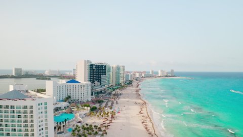 Drone shot over Cancun beach - Mexico