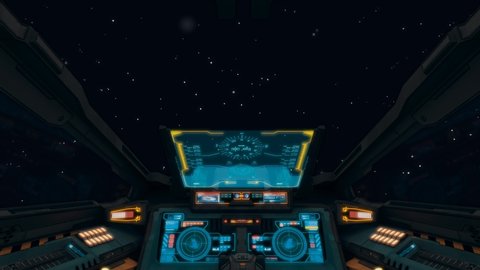 Fake Video Game Sci-fi Spaceship Flys Through The Stars. Seamless Loop