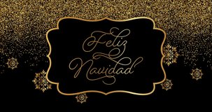 Merry Christmas celebration card with red sparkling for mailing, web invitation, greeting cards… animation made in 4K vector design. Red and black card frame and Spanish text : Feliz Navidad