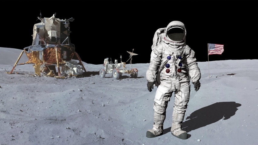 Astronaut on the moon. Elements of this video furnished by NASA.