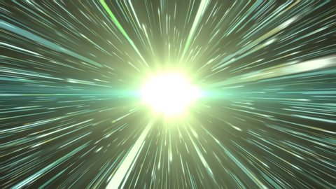 Enter the Hyperspace. Travel in space with the speed of light, green and yellow color tones.