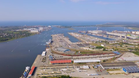 Harbor view of Rostock Warnemuende, Germany. 28 July 2019 Rostock, Germany.