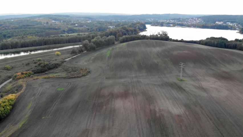 meadow and lake in Kolbudy, pomeranian district in Poland.