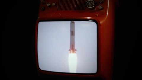 Color Footage of the Apollo 11 Launch on a Retro TV. Zoom In. Elements of this Video Furnished by NASA.