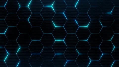 Blue hexagon pattern for futuristic grid concept. Abstract technology background for cyberspace surface. Seamless loop.