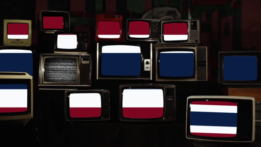 Flag of Thailand and Retro TVs. Zoom In. | Shutterstock HD Video #1039666688