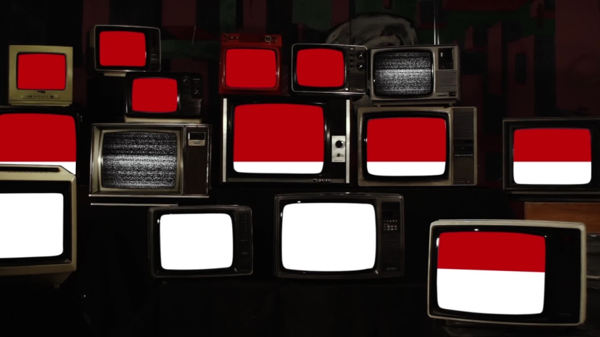 Flag of Indonesia and Retro TVs. Zoom In.  | Shutterstock HD Video #1039667333