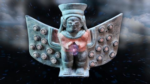 Ancient clay winged figure from precolombian Ecuador