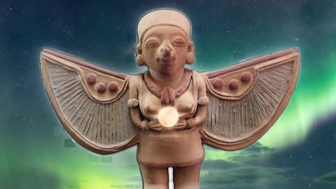 Winged flying woman statue from ancient Ecuador