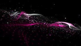 Futuristic video animation with wave object and flickering particles in slow motion, 