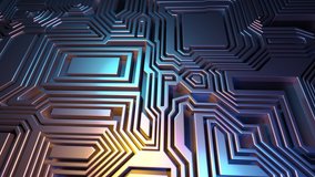 3D Rendered looping abstract background animation.  Flying over panel of microchips. Labyrinth. Yellow and blue graded colors - Powered by Shutterstock - Get 15% off with code: PIKWIZARD15