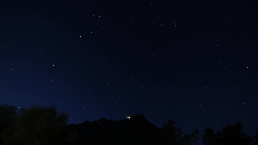 Beautiful Star trail over the monastery in Ladakh Himalaya.