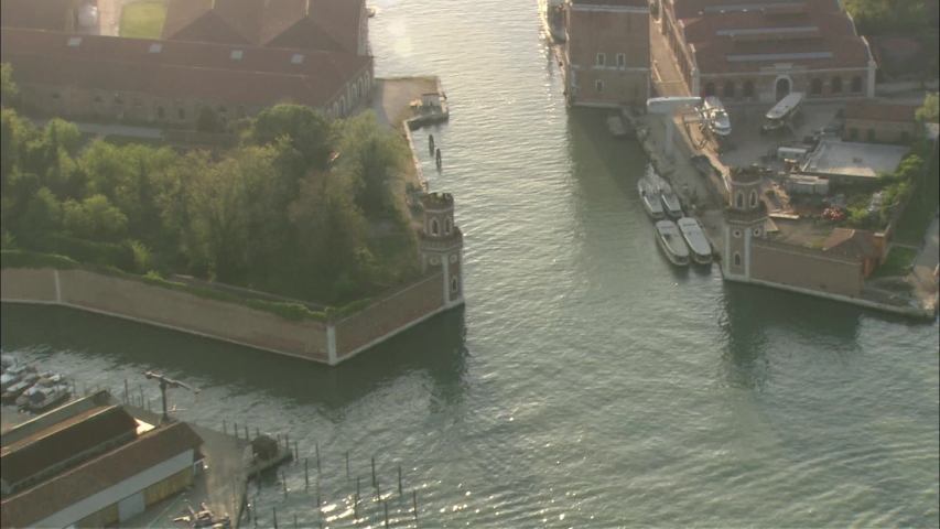 Aerial shot of the Venice Arsenal Royalty-Free Stock Footage #1039743038
