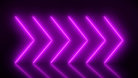 Video animation of glowing neon arrows in magenta on reflecting floor. - Abstract background - laser show