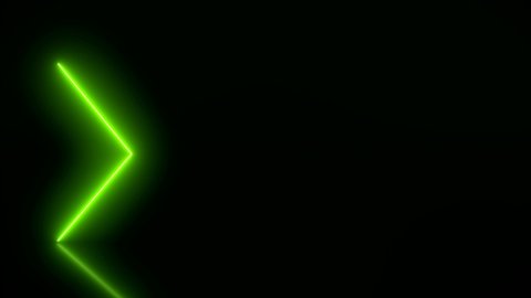 Video animation of glowing neon arrows in green and yellow on reflecting floor. - Abstract background - laser show