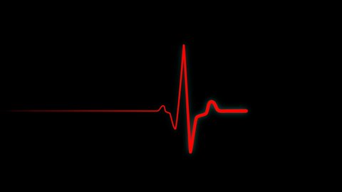 Heartbeat flatline. Seamlessly looping animation. Healthy heartbeat then straight line. Pulse trace red line on black background. More color options in my portfolio.