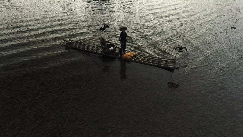 Chinese traditional fisherman with cormorants fishing, Li River