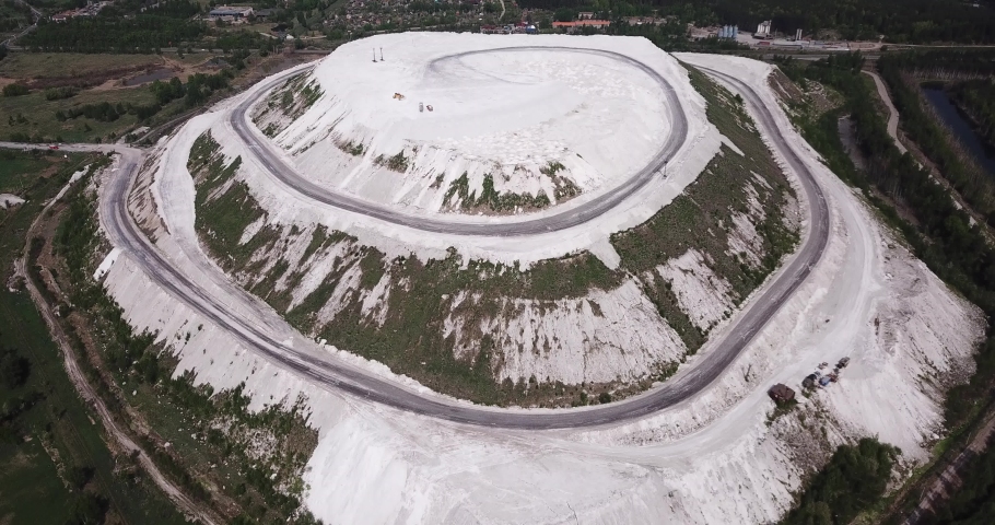 Phosphogypsum White mountain aerial view. City Voskresenks. Russia