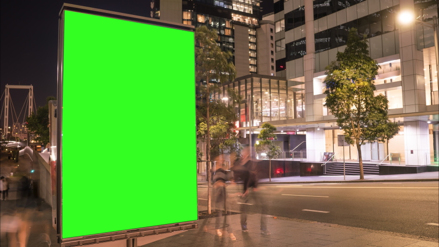 City street Billboard stand with green screen. Time lapse with commuters, people and cars. Space for text or copy. | Shutterstock HD Video #1039793210