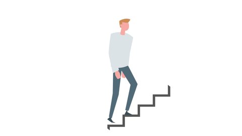 Flat cartoon colorful man character animation. Male walk up on the career ladder situation