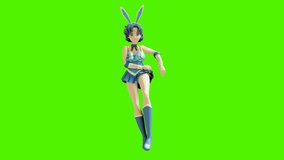 Dance animation of a beautiful cartoon girl. Girl in anime style. High quality and seamless loops on green background.
