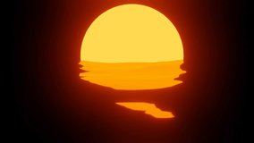 4K looping video of a 3D render of a vaporwave orange sunset in the dark with reflection on the waves made of water of the ocean