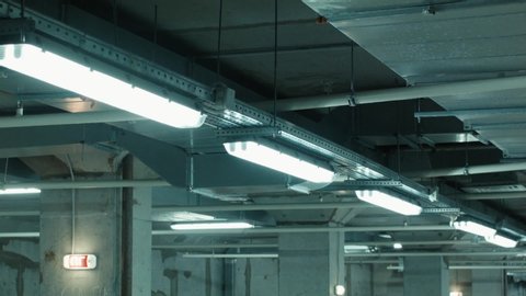 Atmospheric cinematic shots with empty underground parking