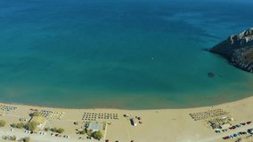 Aerial drone video of famous beach of Tsampika, Rhodes island, Dodecanese, Greece.