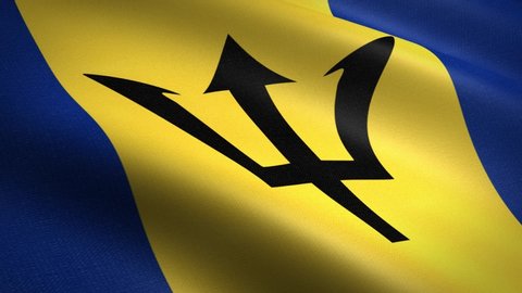 Flag of Barbados. Waving flag with highly detailed fabric texture seamless loopable video. Seamless loop with highly detailed fabric texture. Loop ready in HD resolution 1080p 60fps