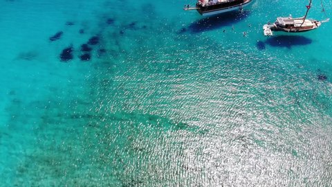 Shoot from drone flying over the boat in Bodrum