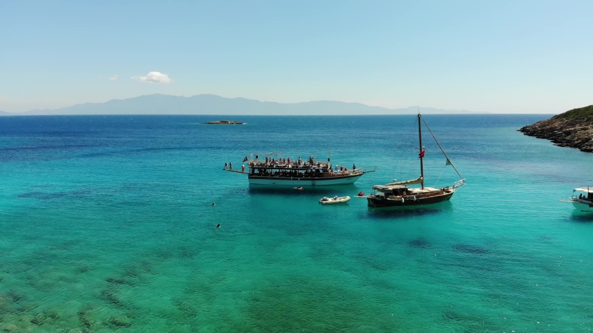Shoot from drone flying over the boat in Bodrum