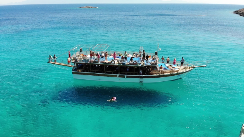 Shoot from drone flying over the boat in Bodrum