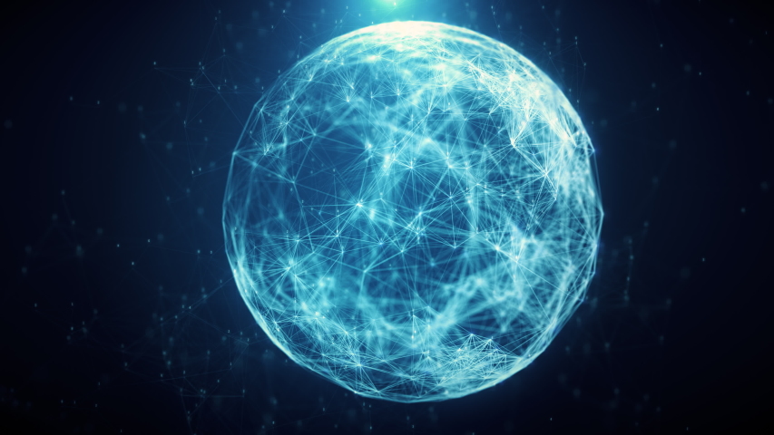 3d rendering abstract globe with particles and plexus structure. Digital technology planet with continent forming. Triangulated structure. Glows and particles.4K . | Shutterstock HD Video #1039856450
