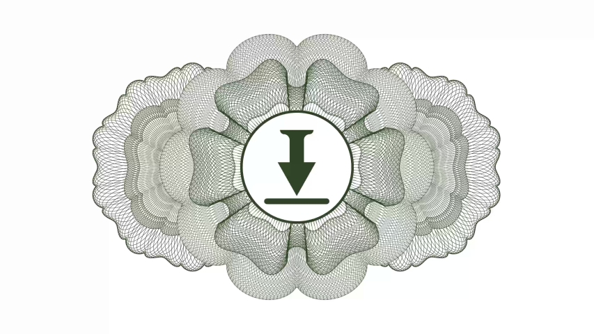 download icon inside Green rotary abstract linear rosette, passport style, money stroke, top loop animation, guilloche