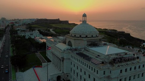 Sunset view of Old San Juan and the Puerto Rico's State Capital.